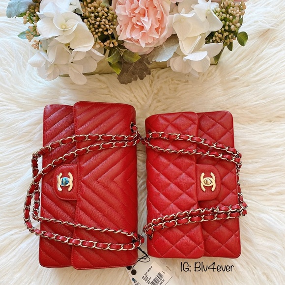 Chanel 20B Red Chevron Classic M/L LGHW - Picture 4 of 7